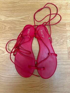 Red Lace-Up Flat Sandals for Women